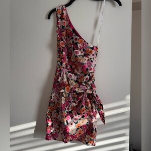 Lulu's Red and Pink Asymmetrical Ruched Mini Dress